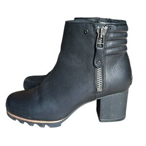 Sorel Danica Short Waterproof moto ankle boot in black leather